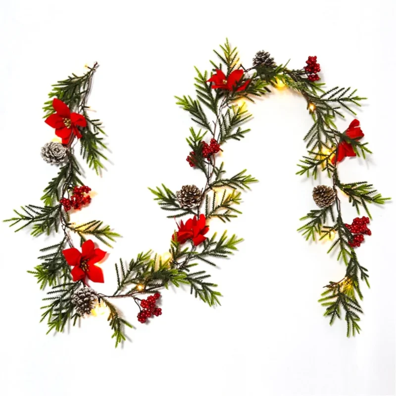 RECUTMS Christmas Garland with Lights Pine Cone Garland Lights Xmas Led Garland for Home Fireplace Mantel Holiday Party Decorations