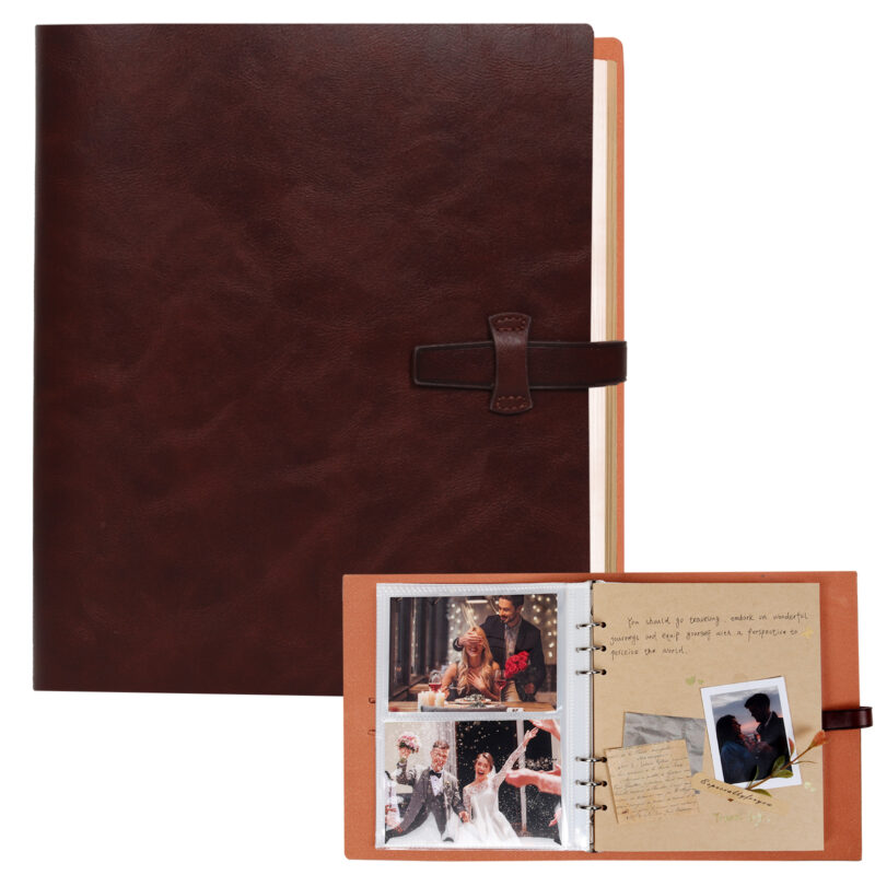 RECUTMS Photo Albums 4x6 Pictures Vintage Leather Scrapbook Album with 30 Kraft Writing Paper Hold 200 Photos for Travel Wedding (2 Styles)